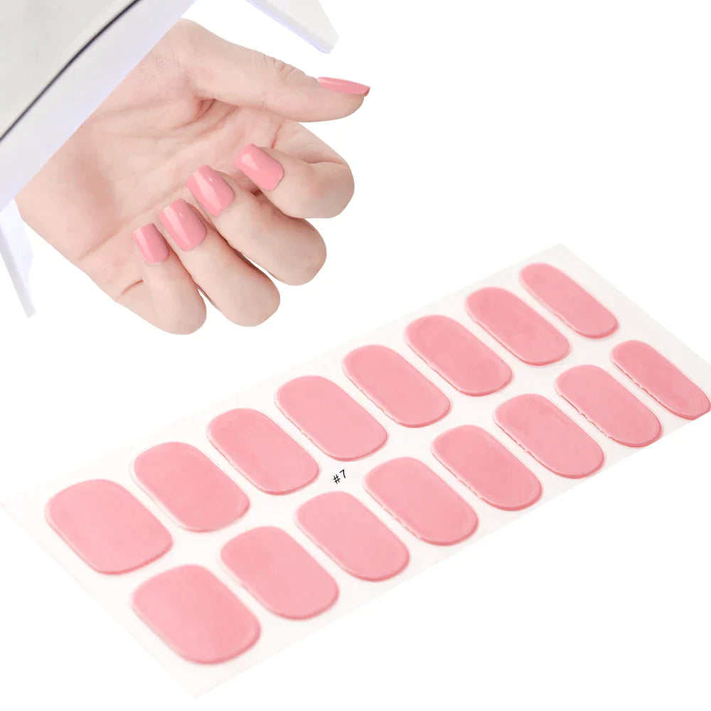 1Sheet Semi-Cured Gel Nail Strips Patch Sliders Adhesive Waterproof Long Lasting Full Cover Gel Nail Stcikers UV Lamp Need